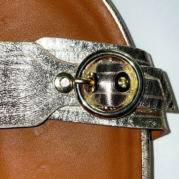 Bocage Innovation gold metallic leather low wedge buckle sandals EU39 - Picture 4 of 12